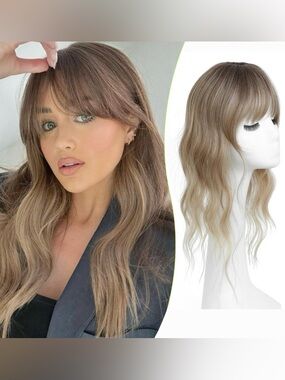 Paneway Hair Topper 18 inch With Bangs Clip In Piece OMBRE DARK BLONDE BLOND New